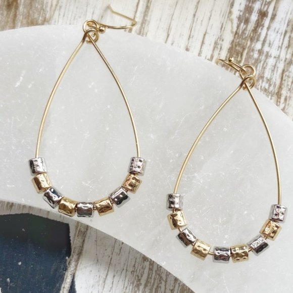 Alquimia Jewelry - GOLD WIRE BEADS STATEMENT DROP LARGE HOOPS